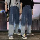 Straight-fit Embroidered Gradient Jeans