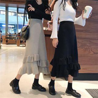 Ruffled Midi Knit Skirt