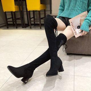 Faux Suede Pointed Block Heel Over-the-knee Boots