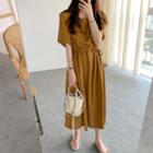 Round-neck Drawstring-waist Dress