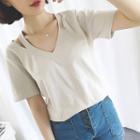 Short-sleeve Cutout V-neck T-shirt