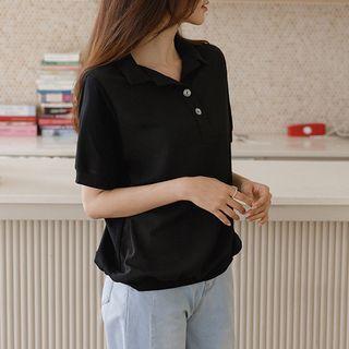 Button-detail Paneled Polo Shirt