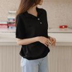 Button-detail Paneled Polo Shirt
