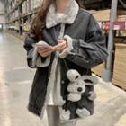 Fluffy Collar Denim Jacket Black - One Size
