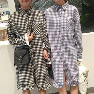 Frill Hem Gingham Shirtdress