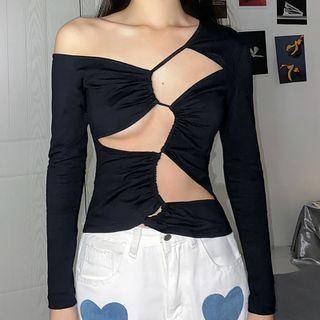 Long-sleeve Asymmetrical Cut-out Top