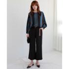 Bishop-sleeve Dip-back Stripe Top