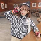 Long-sleeve Turtleneck Striped Knit Top As Shown In Figure - One Size