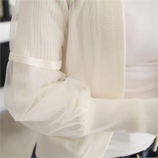 Open-front Mesh-overlay Cardigan