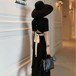 Cut-out Short-sleeve Midi A-line Dress