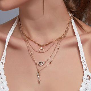 Evil Eye Rhinestone Pendant Layered Choker Necklace