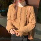 Round Neck Cable Knit Cardigan / Long-sleeve Turtleneck Top