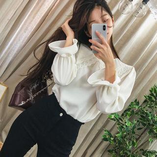 Lac-collar Ruffle-cuff Crepe Blouse