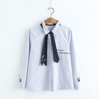 Cat Tie Long-sleeve Blouse