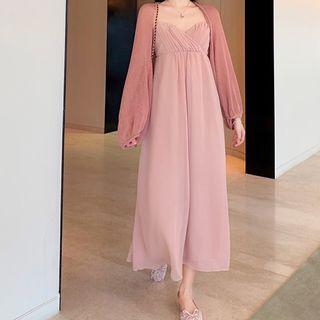 Plain Loose-fit Light Cardigan / Sleeveless Dress