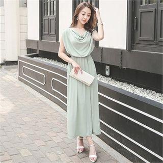 Drape-front Band-waist Maxi Dress