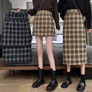 Plaid Woolen Mini A-line Skirt/ Plaid Woolen Mid Skirt