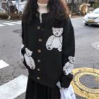 Bear Patterned Knit Cardigan As Shown In Figure - One Size