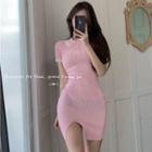 Slit-hem Knit Mini Polo Dress