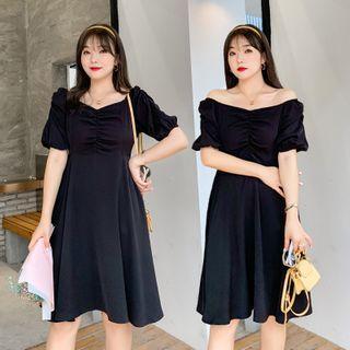 Short-sleeve Ruched Plain Dress