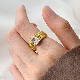 Rhinestone Irregular Stainless Steel Open Ring Jz155 - Gold - One Size