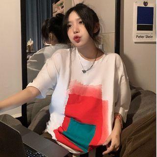 Short-sleeve Geometric Print T-shirt White - One Size