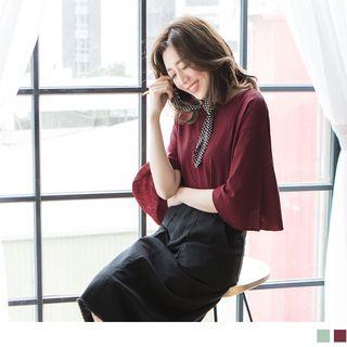 Drop Shoulder Bell Sleeve V-neck Top