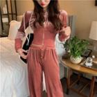 Set: Hooded Zip Jacket + Velvet Wide Leg Pants