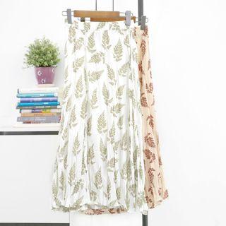 Leaf Printed A-line Skirt