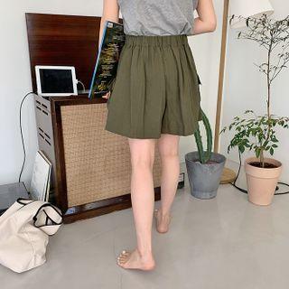 Linen Blend Wide Cargo Shorts