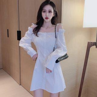 Cold-shoulder Mini A-line Shirtdress White - One Size