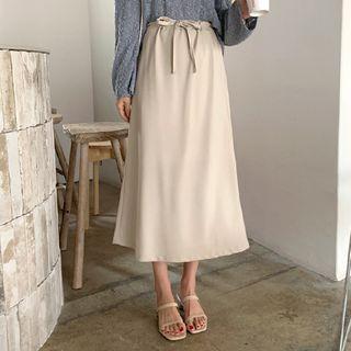 Drawstring-waist A-line Skirt Beige - One Size