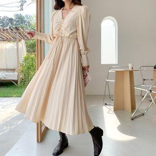 Drawstring-front Pleated Dress