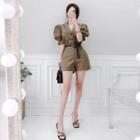Puff-sleeve Playsuit With Belt