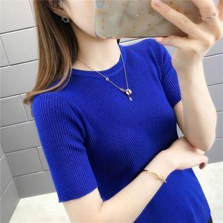 Short-sleeve Open Back Ribbed Knit Top