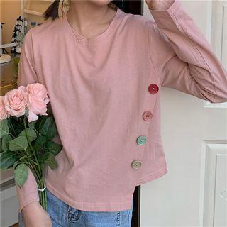 Long-sleeve Contrast Button T-shirt