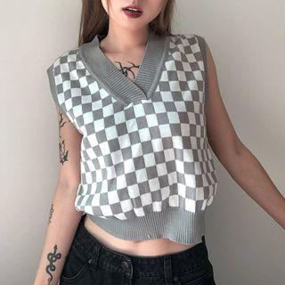Check Knit Sweater
