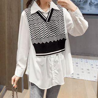 Mock Two-piece Chevron Panel Shirt