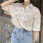 Elbow Sleeve Floral Print Shirt Floral - One Size