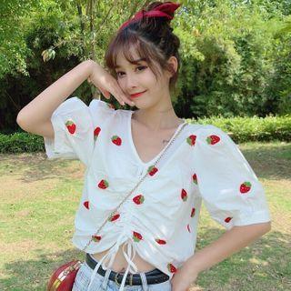 Puff-sleeve Fruit Print Top