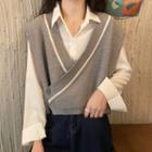 Plain Shirt / Asymmetrical Sweater Vest