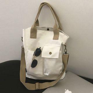 Pocketed Canvas Tote Bag White - One Size