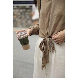 Long-sleeve Front-knot Linen Top