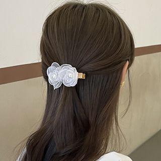 Flower Chiffon Faux Pearl Hair Clip 1 Pc - Flower Chiffon Faux Pearl Hair Clip - White - One Size