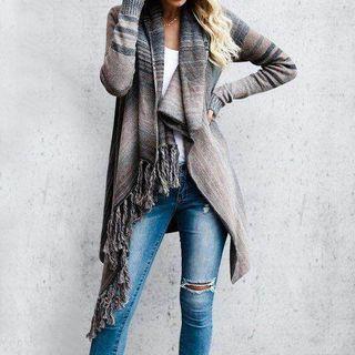 Asymmetrical Fringed Cardigan