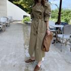 Wide-collar Trench Coat Khaki - One Size
