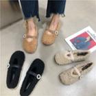 Floral Faux Pearl Fleece Mary Jane Shoes