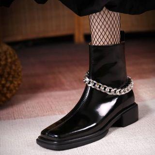 Genuine Leather Chained Short Boots