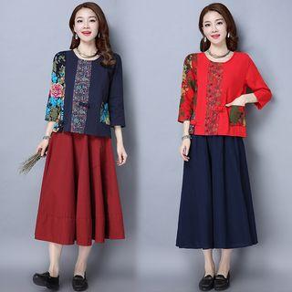 Printed Panel 3/4 Sleeve Top