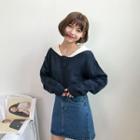 Floral Embroidered Sailor Collar Sweater